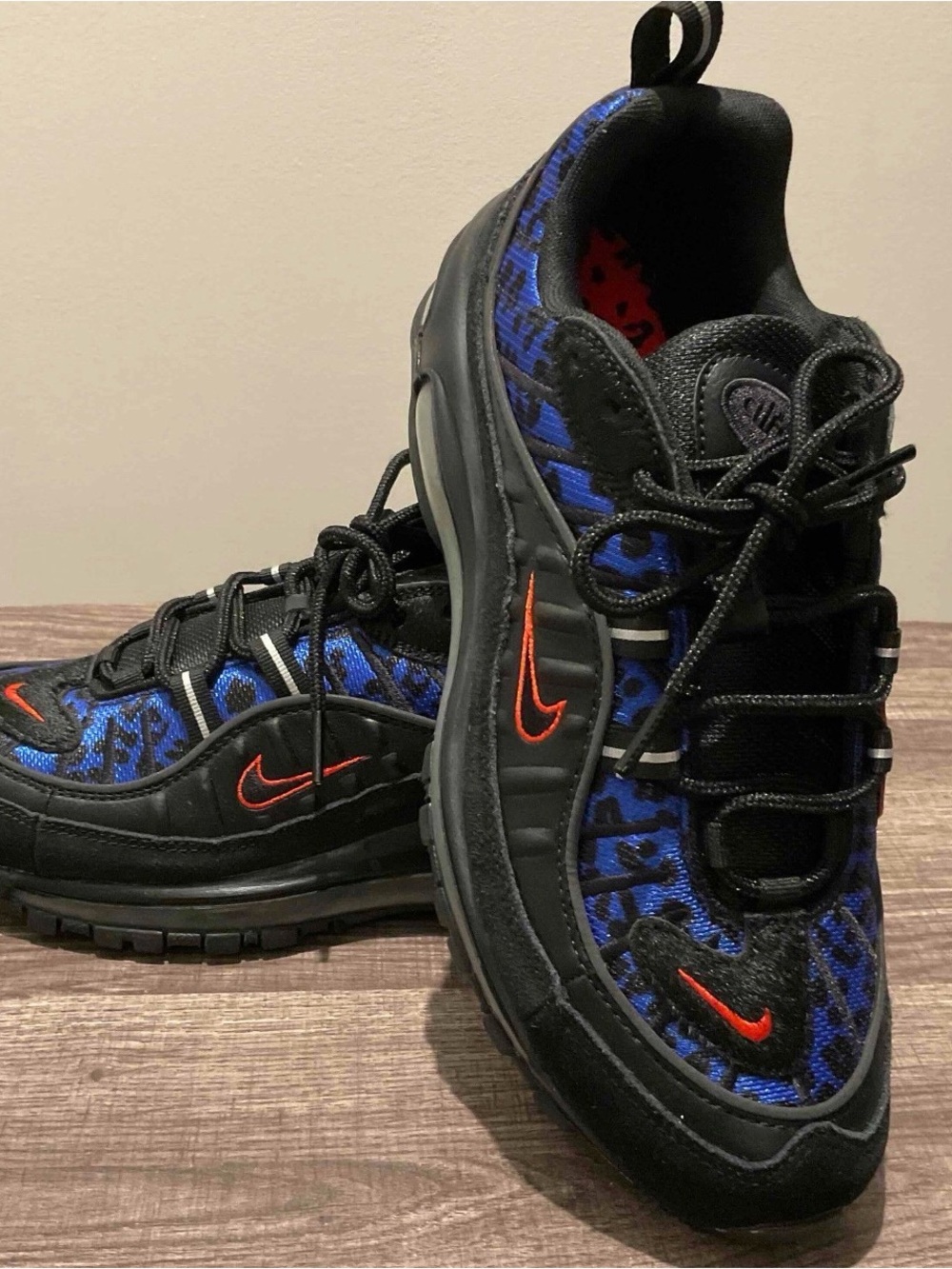 Nike Kids Black and Blue Sneakers with Red Swoosh